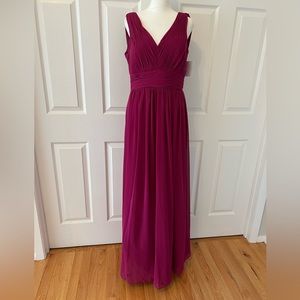 Dessy Collection Draped Chiffon Maxi Dress Color Merlot Size 10 NWT